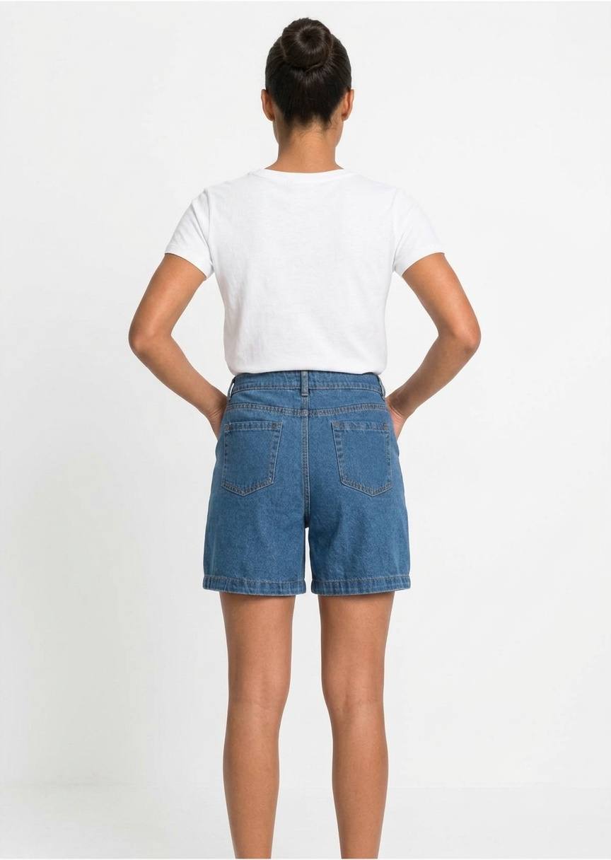 ESMARA Women's High-Waisted Denim Bermuda Shorts - Classic Blue