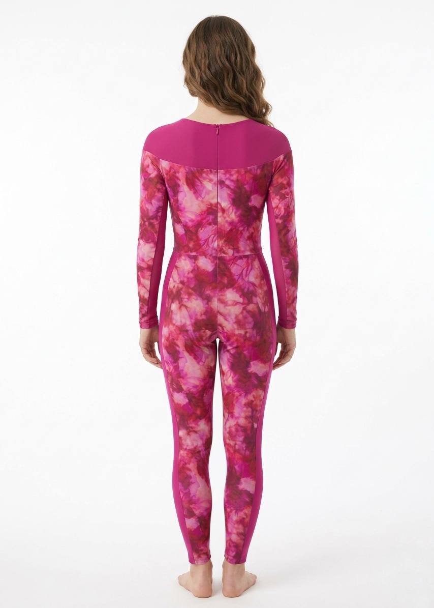 SHEIN Floral Print Long Sleeve Mesh Insert Jumpsuit Swimsuit