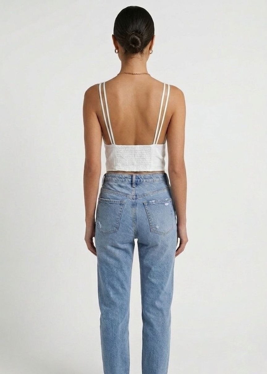 BERSHKA Women's Plunge Neck Halter Crop Top - White