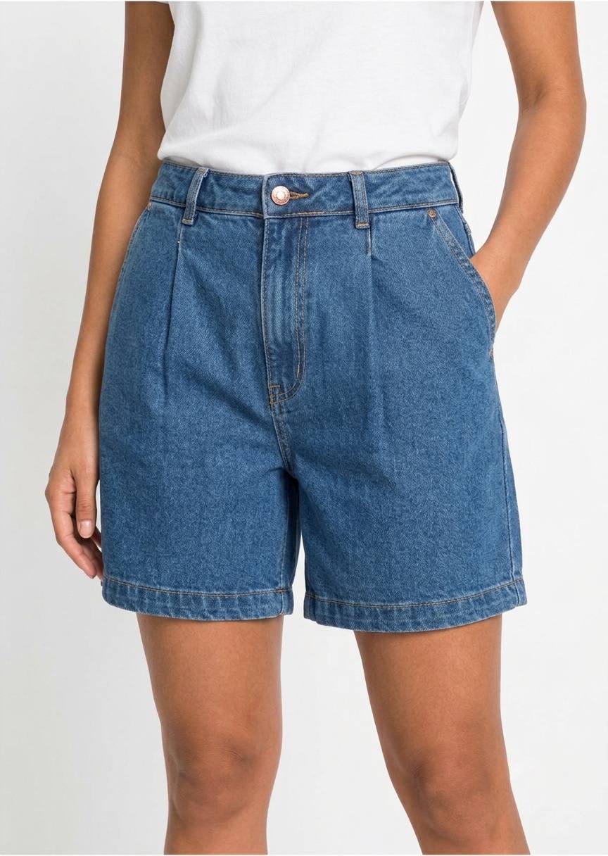 ESMARA Women's High-Waisted Denim Bermuda Shorts - Classic Blue