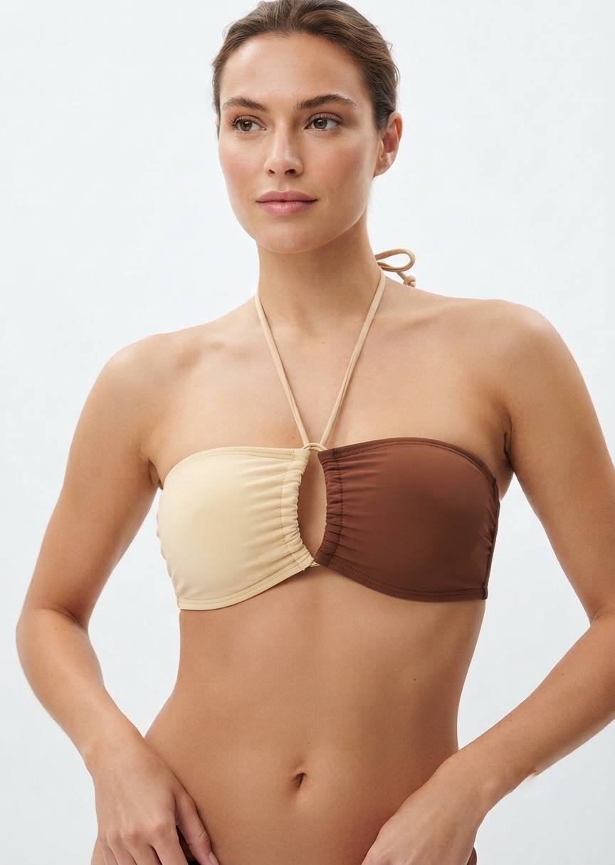shein Two-Tone Bandeau Bikini Top with Center Detail