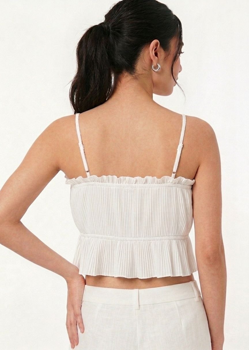 BERSHKA Pleated Ruffle Hem Cami Crop Top