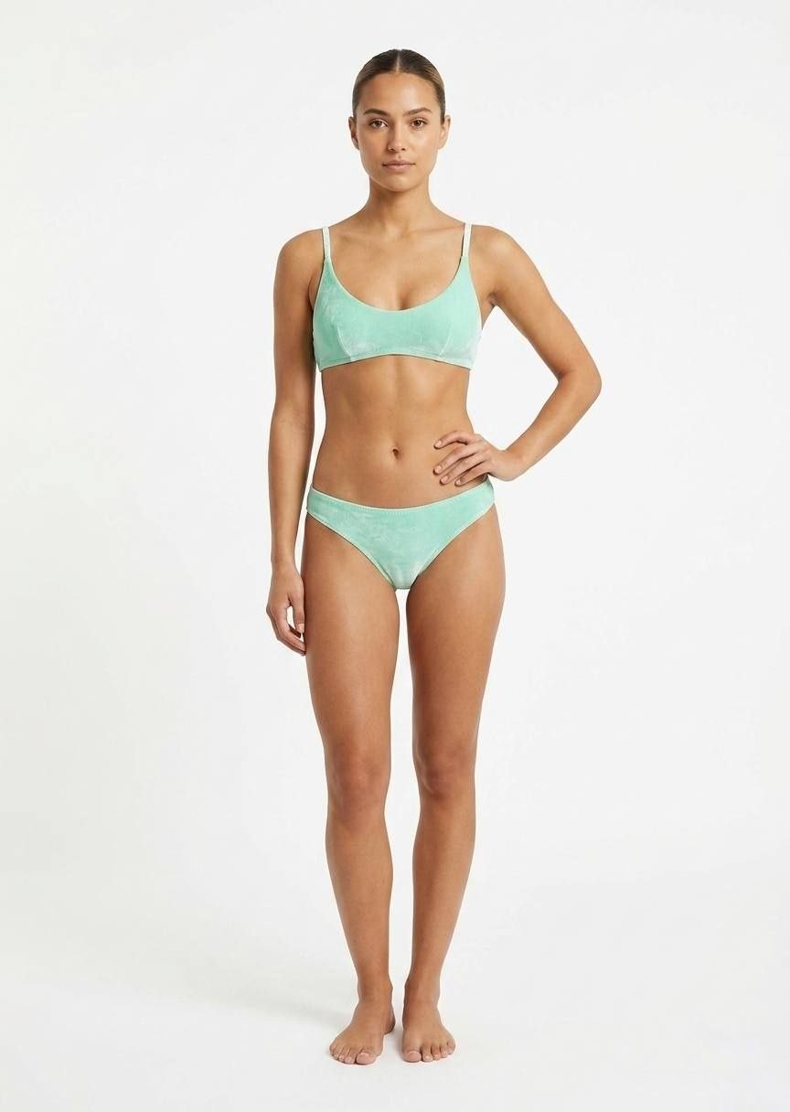 Mint Green Velvet Scoop Bikini Set
