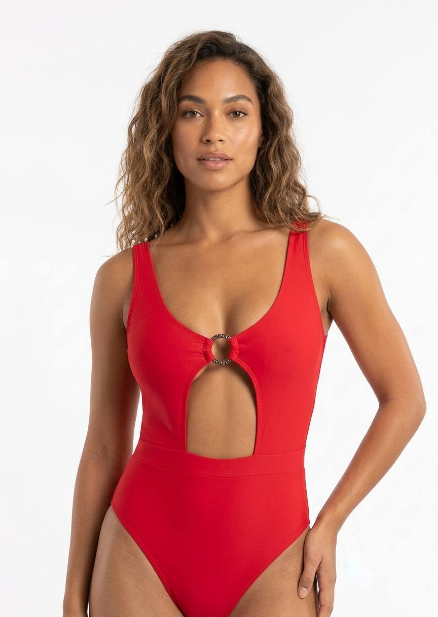 SHEIN Women’s Red One-Piece Swimsuit with Ring Cut-Out Detail