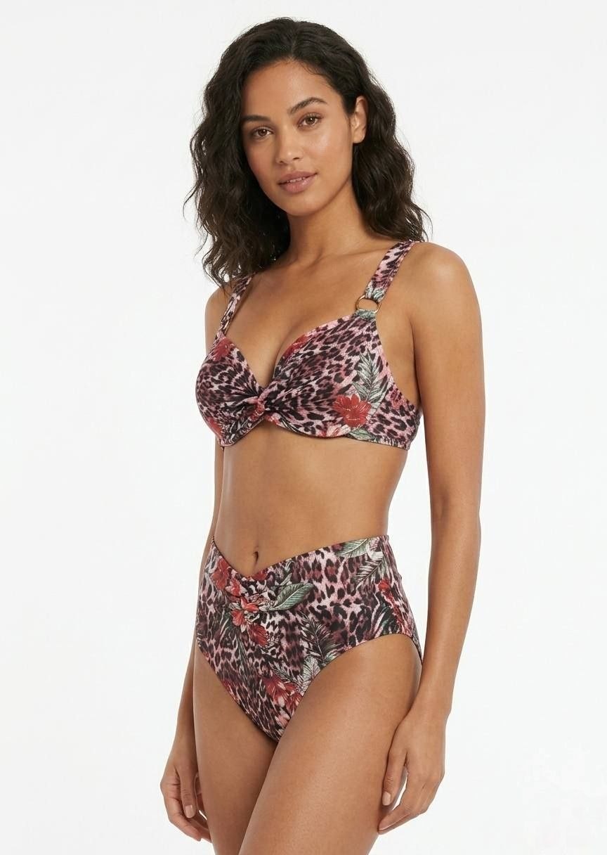 HUNKEMOLLER Tropical  PUSH UP Leopard Print Twist-Front Bikini Set