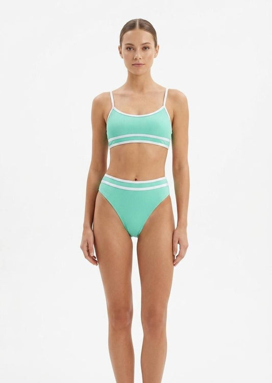 SHEIN Ribbed High-Waisted Bikini Set with Contrast Piping