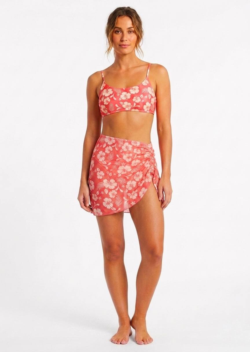 SHEIN Floral Print 3-Piece Bikini Set with Matching Sarong Skirt