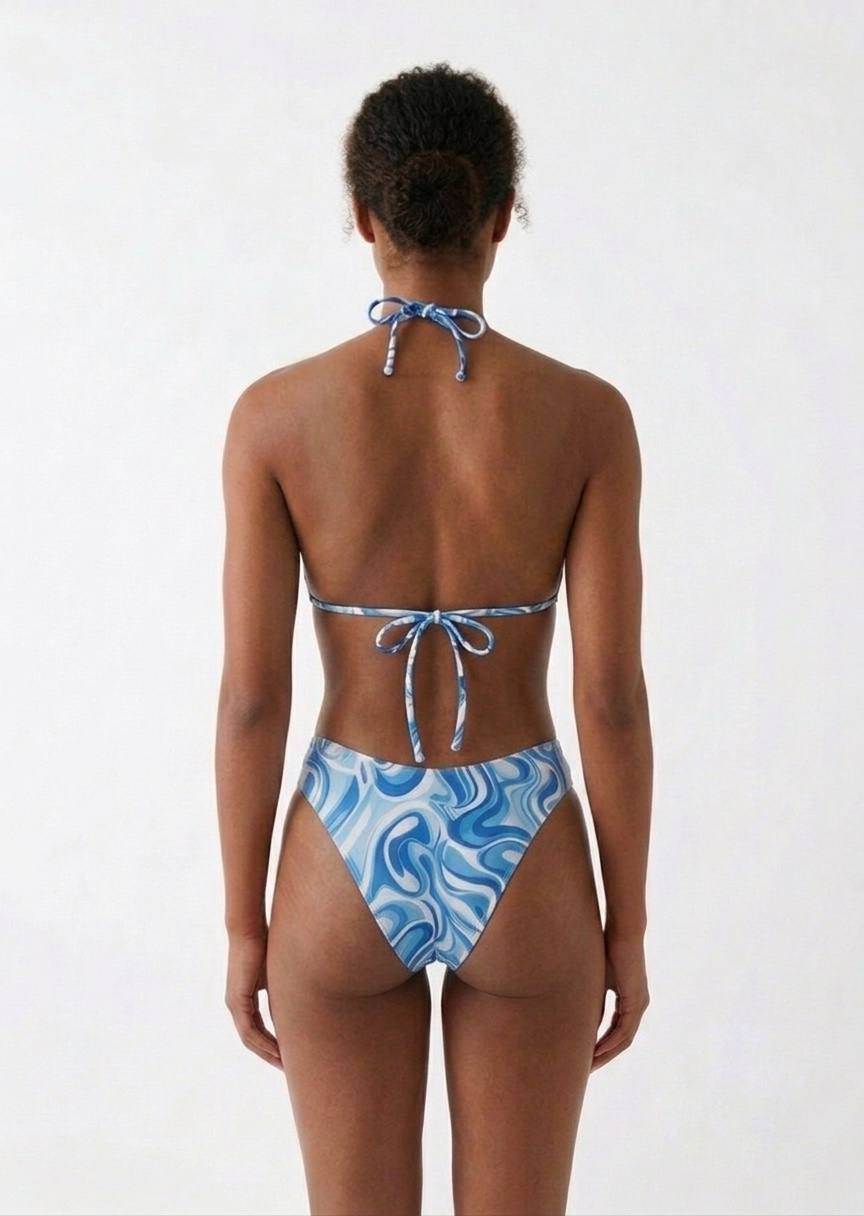 SHEIN Blue Swirl Print Cut-Out Bikini Set