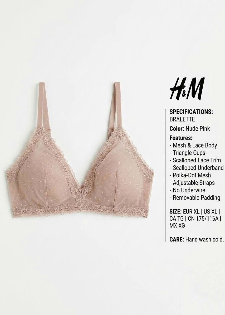 Romantic Polka-Dot Mesh & Lace Bralette – Nude Pink