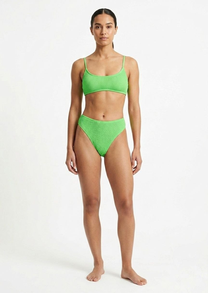 SHEIN Textured Scoop Neck High-Leg Bikini Set