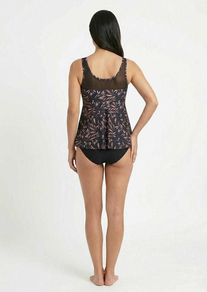 SHEIN Tropical Print Mesh Detail Tankini Set