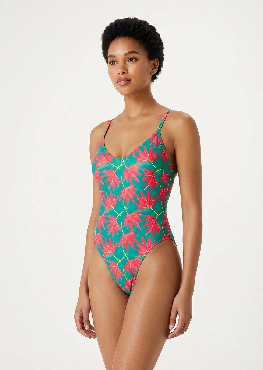 TU BRAND Tropical Leaf Print One-Piece Swimsuit