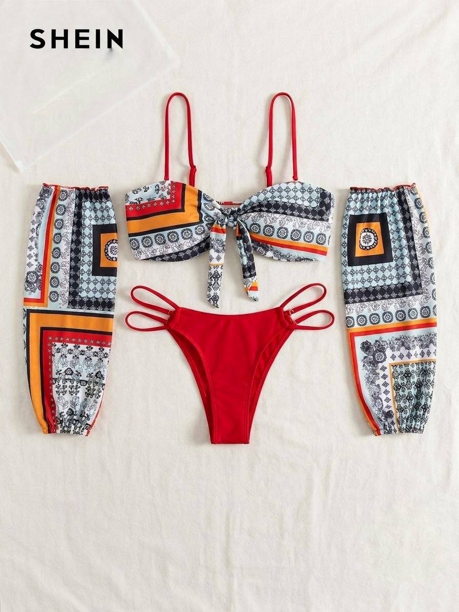 SHEIN Versatile 4-Piece Bikini Set with Detachable Sleeves