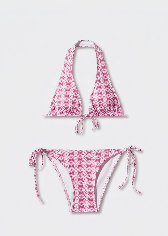 MANGO Pink Printed Halter Bikini Set