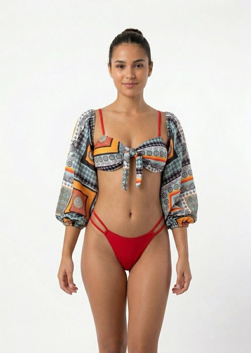 SHEIN Versatile 4-Piece Bikini Set with Detachable Sleeves