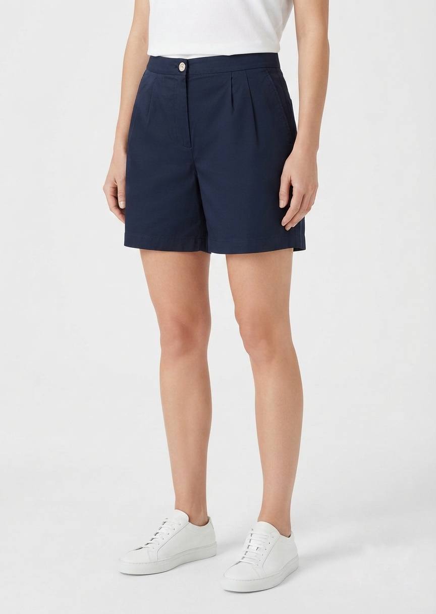 ESMARA Women's Tailored Pleated Shorts - Navy Blue Sophisticated Casual