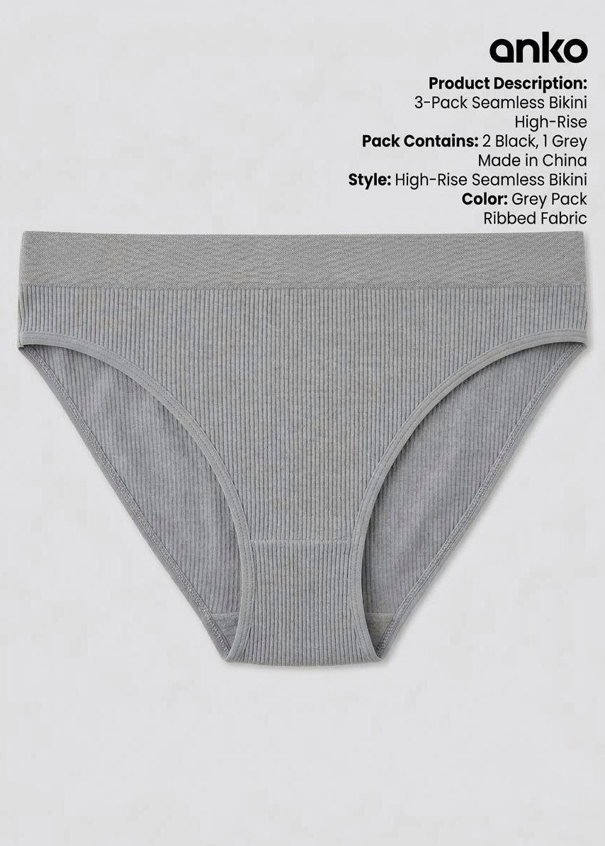 3-Pack Cotton Comfort Panties – Black & Grey