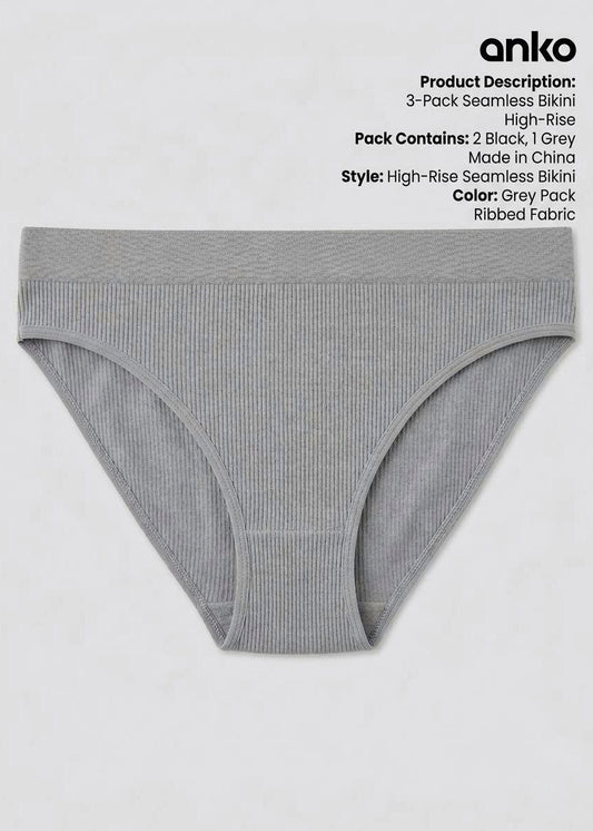 3-Pack Cotton Comfort Panties – Black & Grey