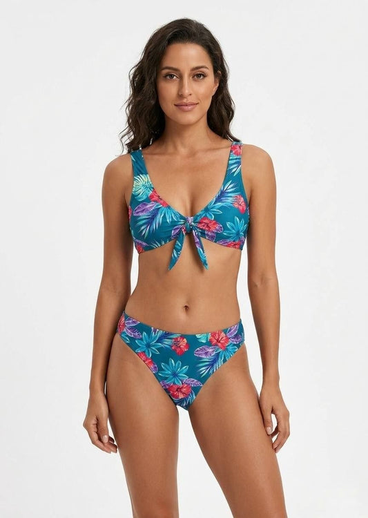 SHEIN Tropical Floral Front-Tie Bikini Set