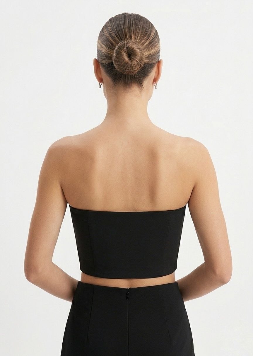 SHEIN Women's Feather-Trimmed Strapless Corset Top - Black