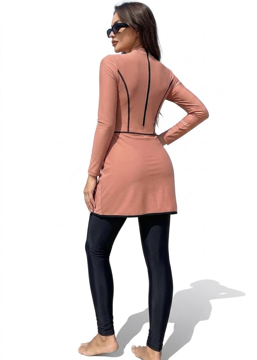 SHEIN Modest Zip-Front Long Sleeve 3-Piece Swimwear Set .