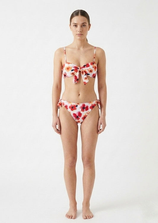 ESMARA Floral Bandeau Knot-Front Bikini Set with Side-Tie Bottoms