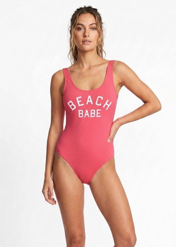 "BEACH BEBE" Graphic Scoop Neck One-Piece Swimsuit