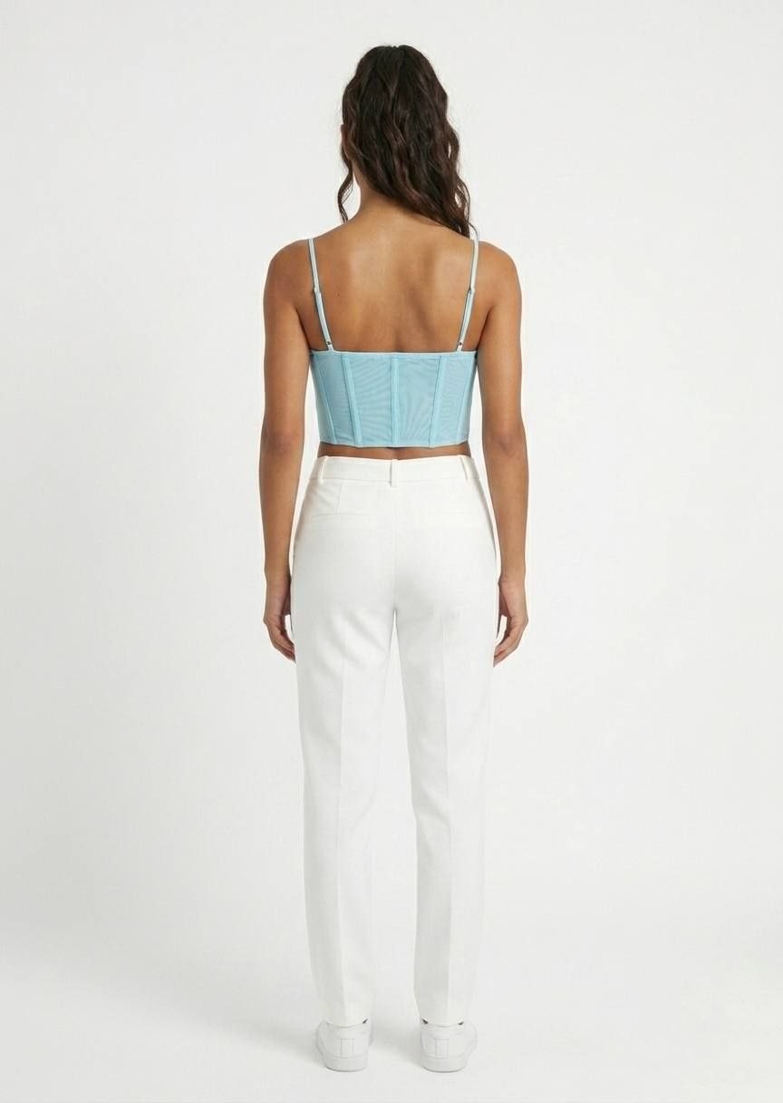 BERSHKA Mesh Draped Corset Style Crop Top