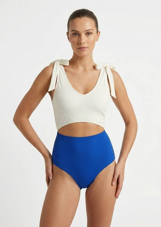 SHEIN Chic Ribbed Cut-Out One-Piece Swimsuit with Tie Shoulders