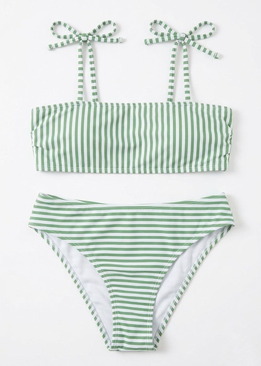 SHEIN Striped High-Waisted Bikini Set with Tie-Shoulder Straps