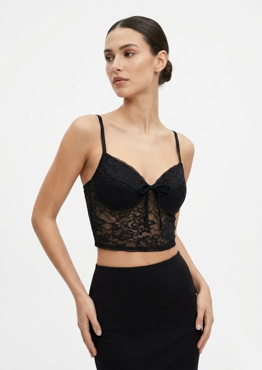BERSHKA Women's Floral Lace Bustier Crop Top