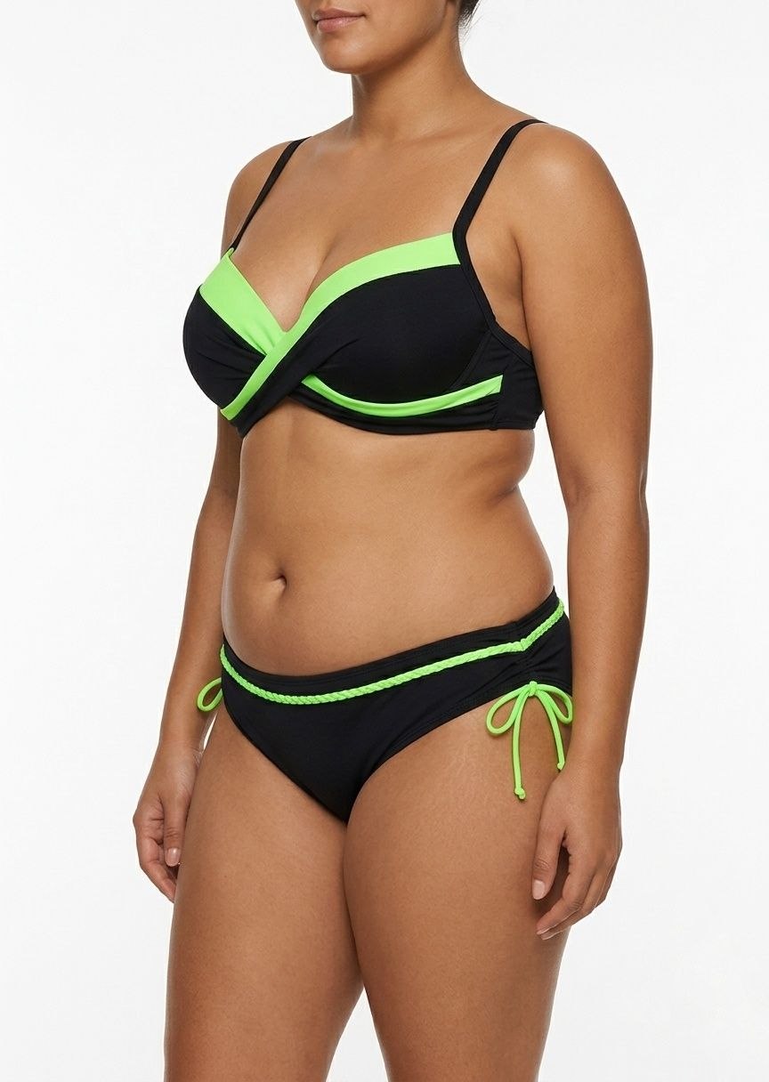 SHEIN Black and Neon Green Contrast Bikini Set