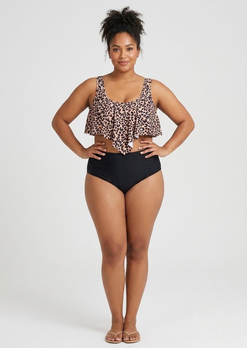 SHEIN Leopard Print Flounce High-Waisted Bikini Set