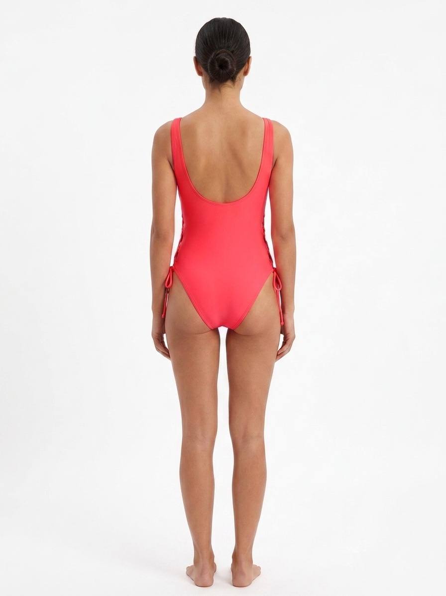 Women’s Coral One-Piece Swimsuit with Side Lace-Up Detail