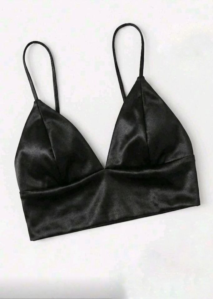 SHEIN Women's Satin Bralette Crop Top - Black