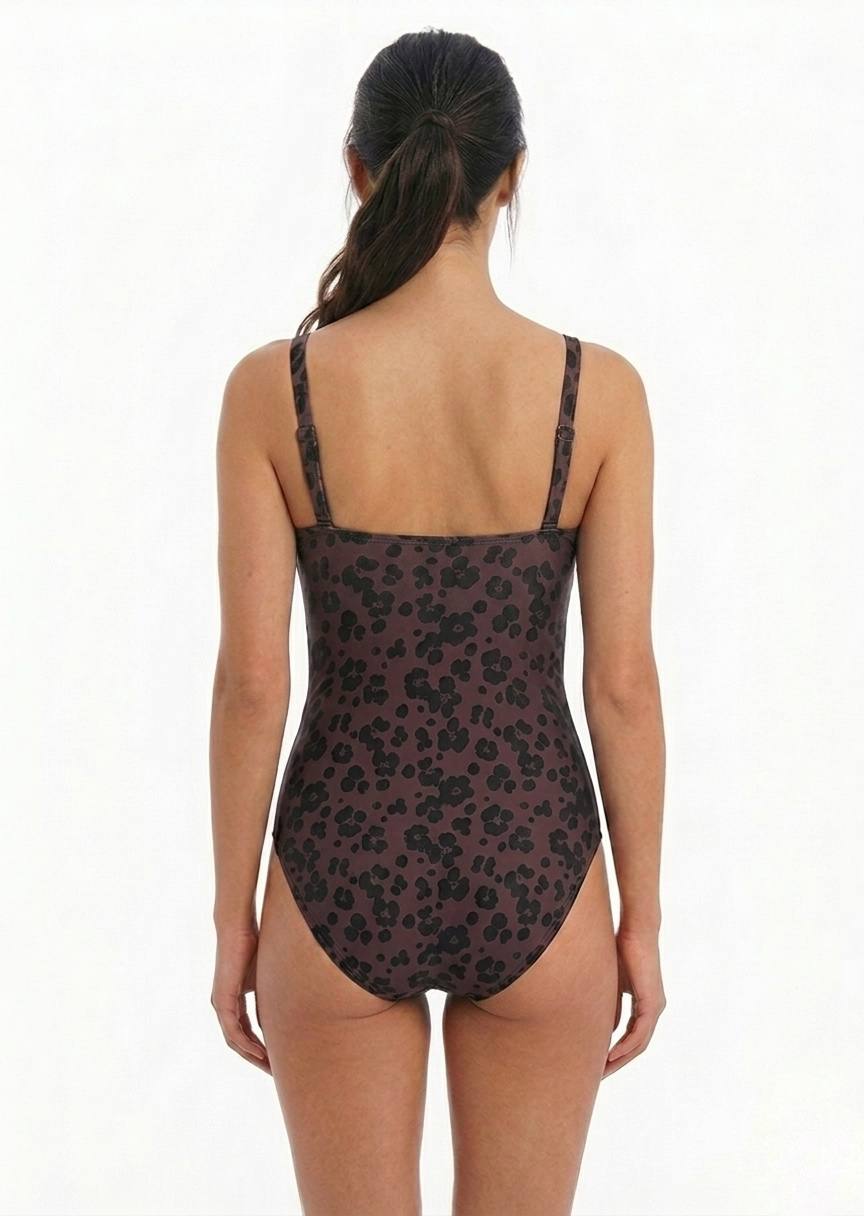 TU BRAND Classic Animal Print Square-Neck One-Piece Swimsuit
