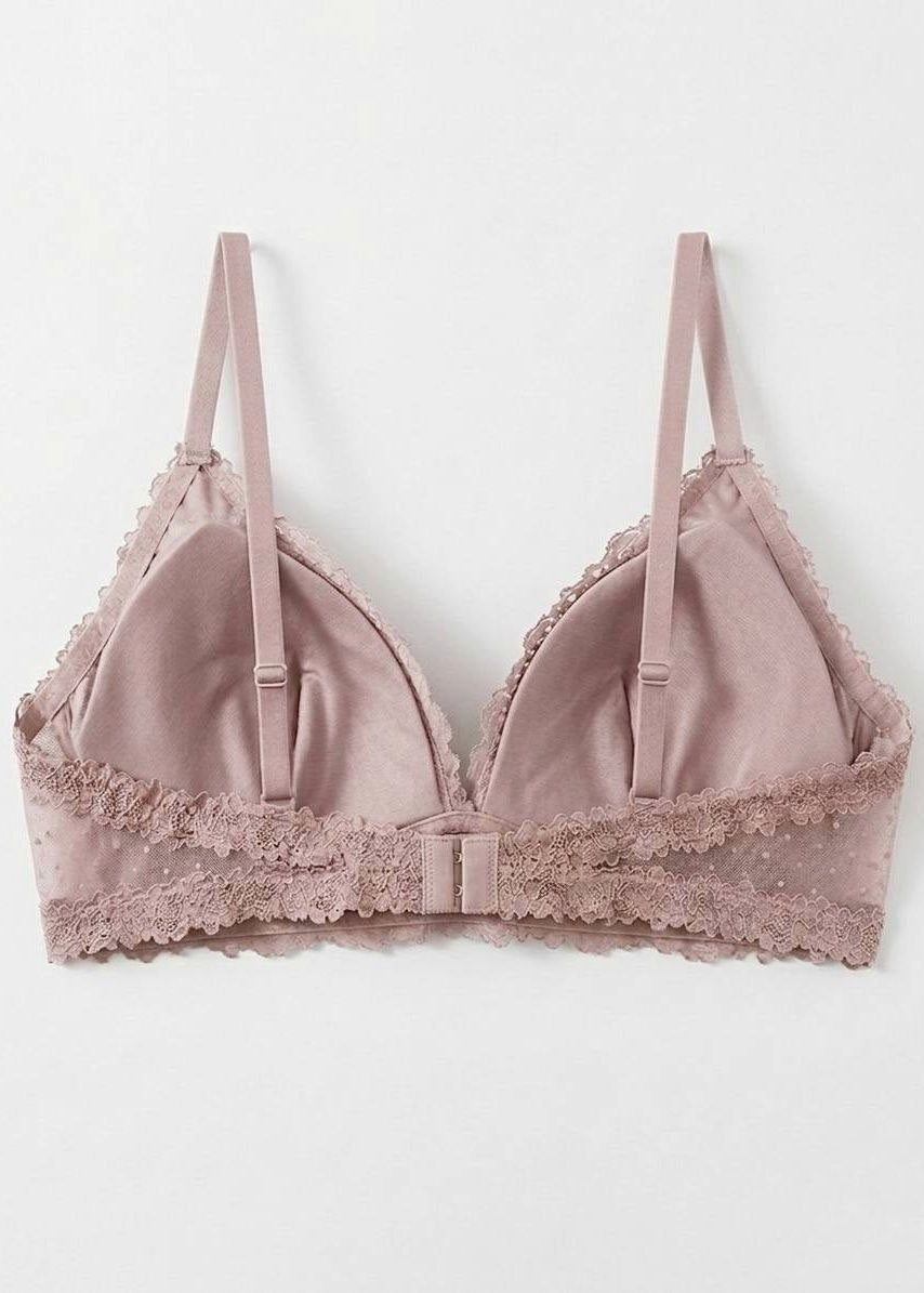 Romantic Polka-Dot Mesh & Lace Bralette – Nude Pink