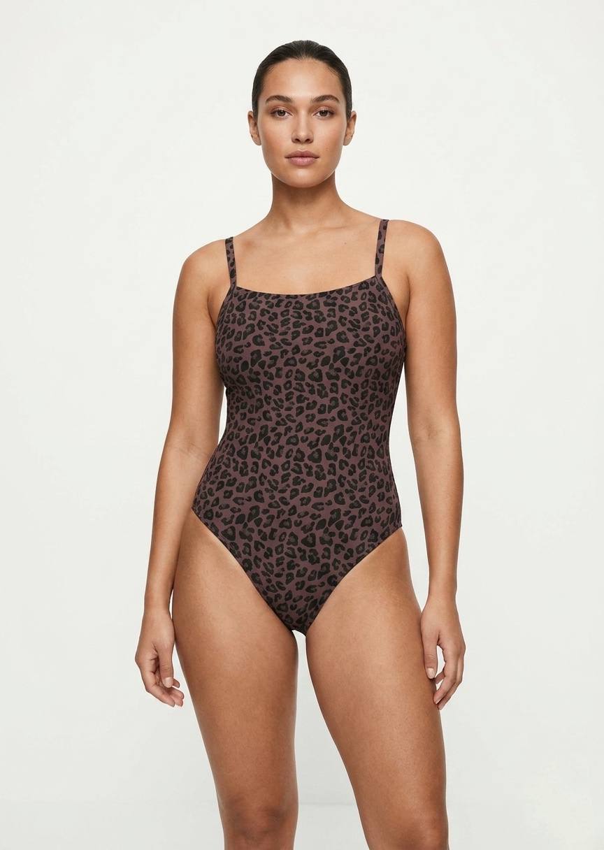 TU BRAND Classic Animal Print Square-Neck One-Piece Swimsuit