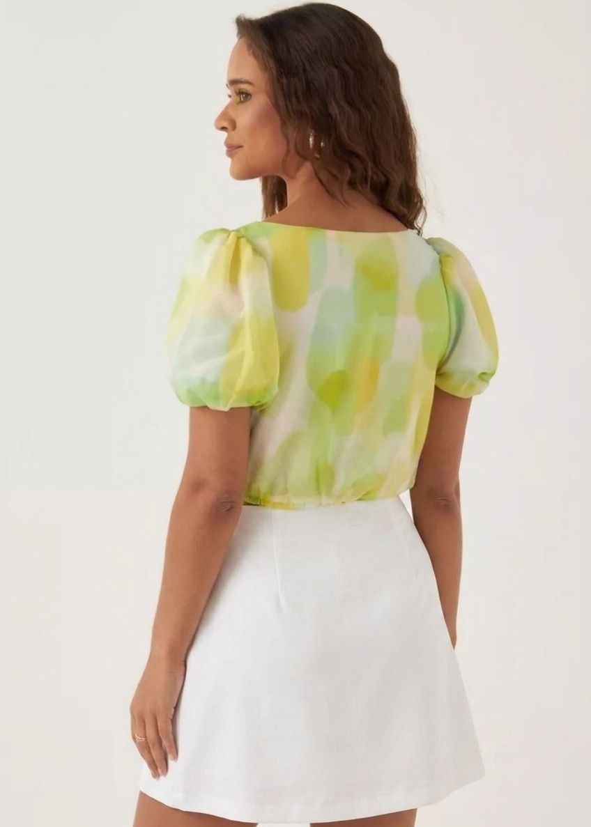 All-Over Print Crop Top with Volume Sleeves