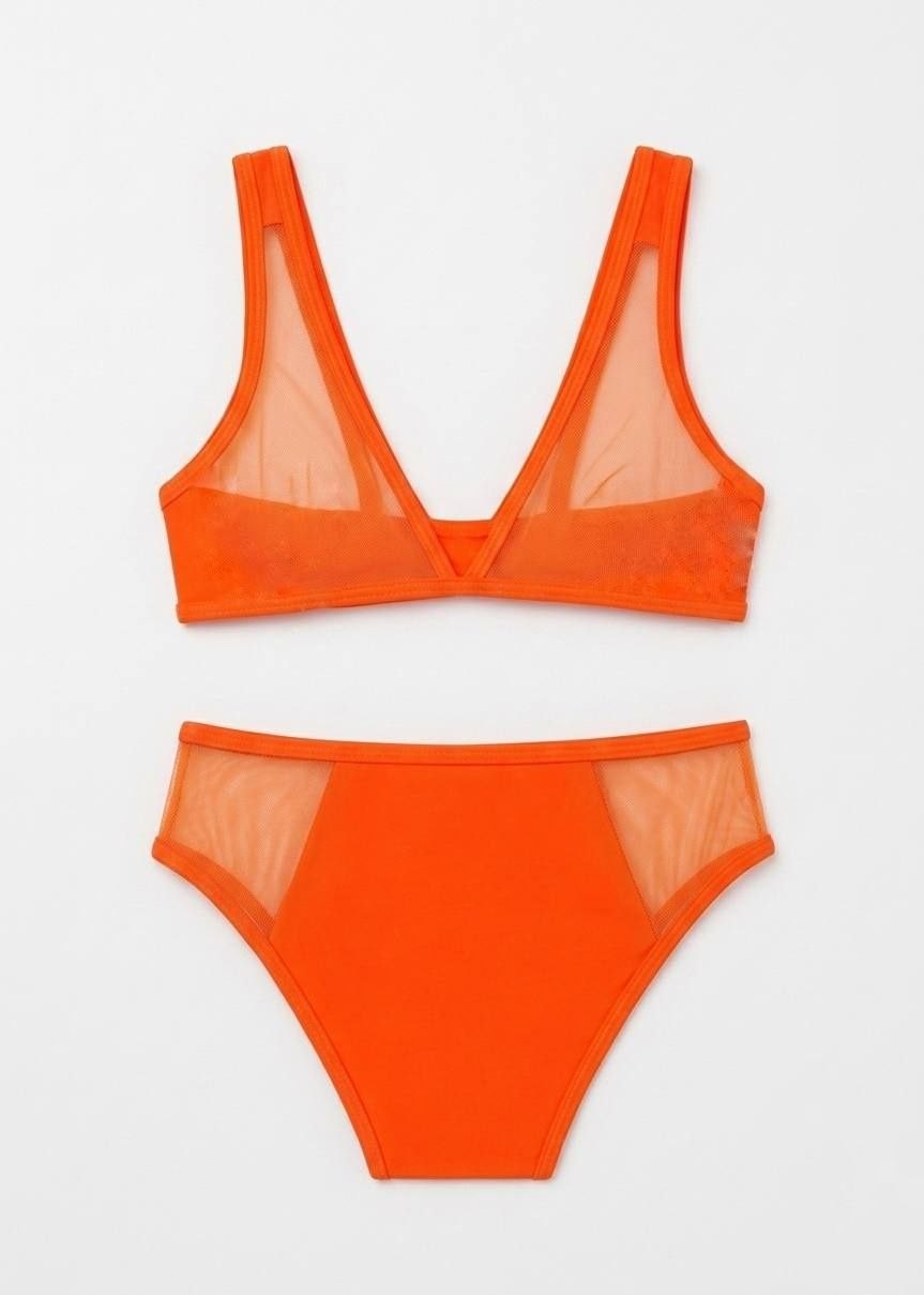 SHEIN Mesh Panel Cutout High-Waisted 3 PEICES  Bikini Set