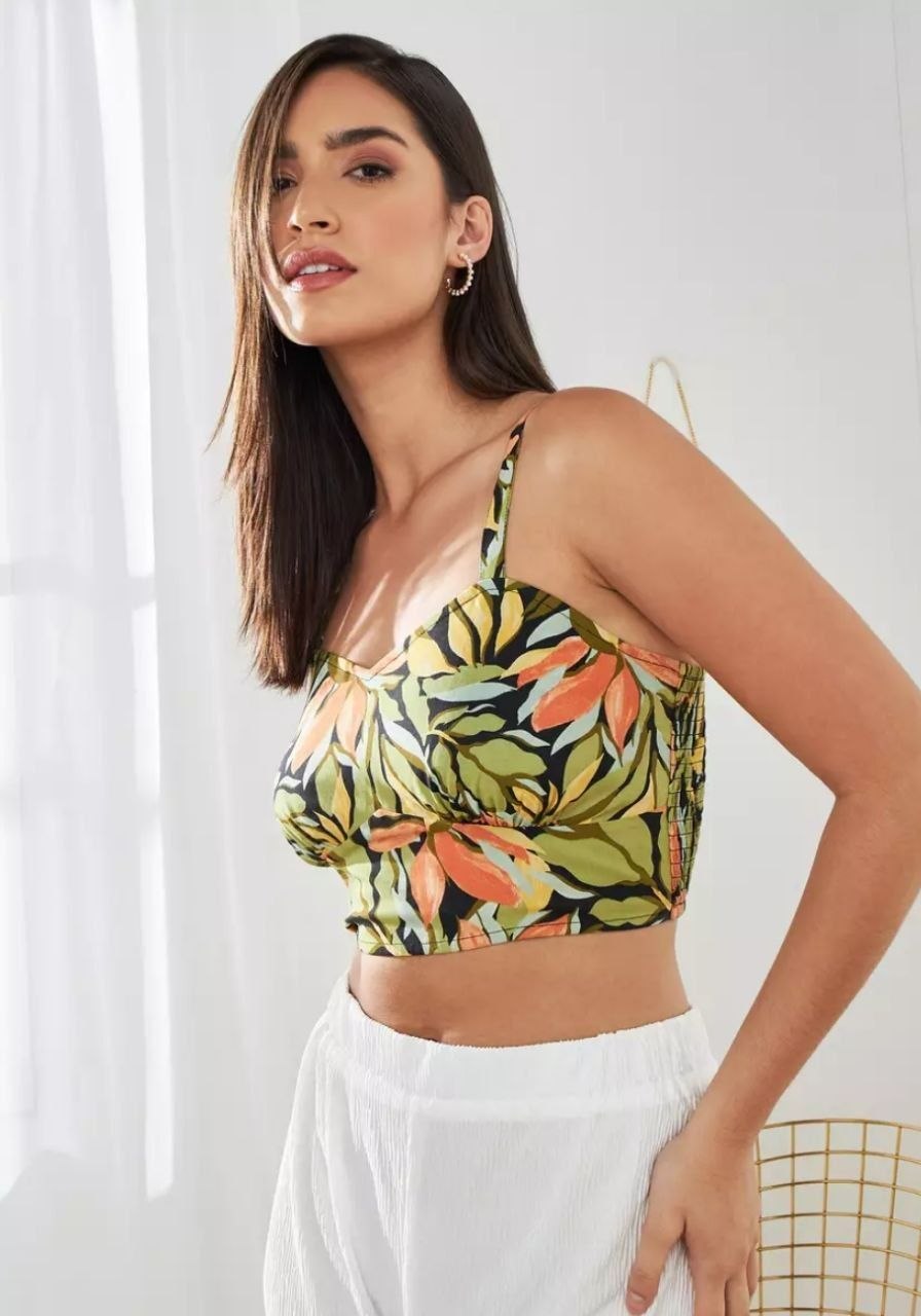 All-Over Floral Print Bralette with Smocked Back