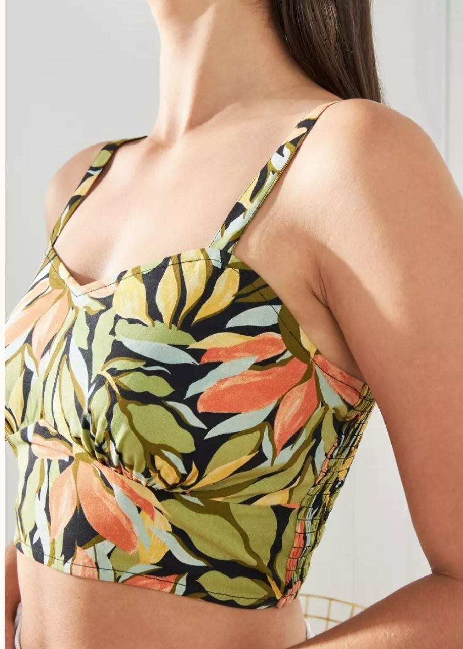 All-Over Floral Print Bralette with Smocked Back