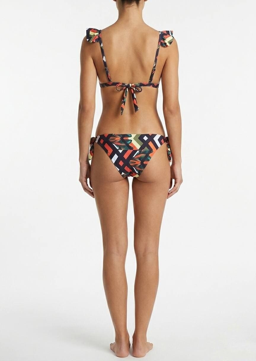 SHEIN Geometric Print Ruffle Bikini Set