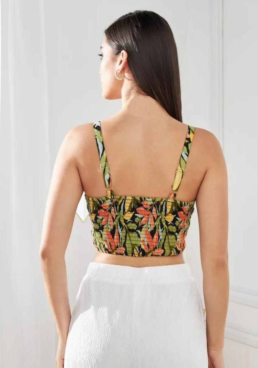 All-Over Floral Print Bralette with Smocked Back