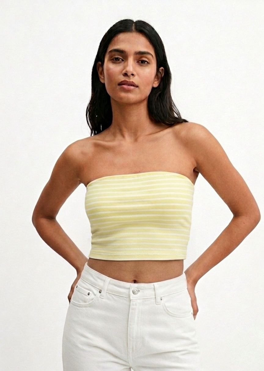 Women's Striped Strapless Crop Top - Yellow