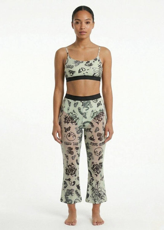 Women's Graphic Print 3-Piece Bikini & Mesh Pant Set