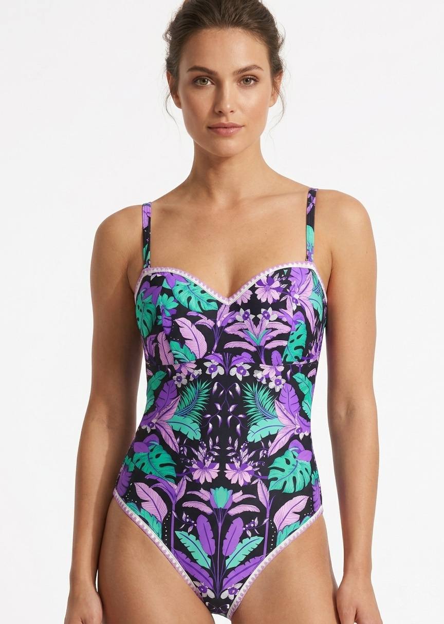 Tropical Botanical Print One-Piece Swimsuit with Cut-Out Back
