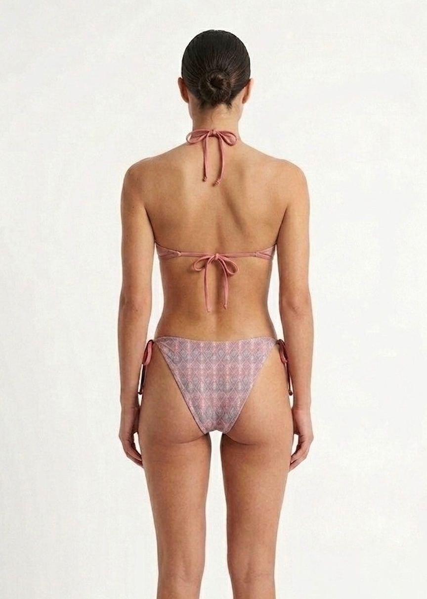 Pink Geometric Diamond Print Triangle Halter Bikini Set