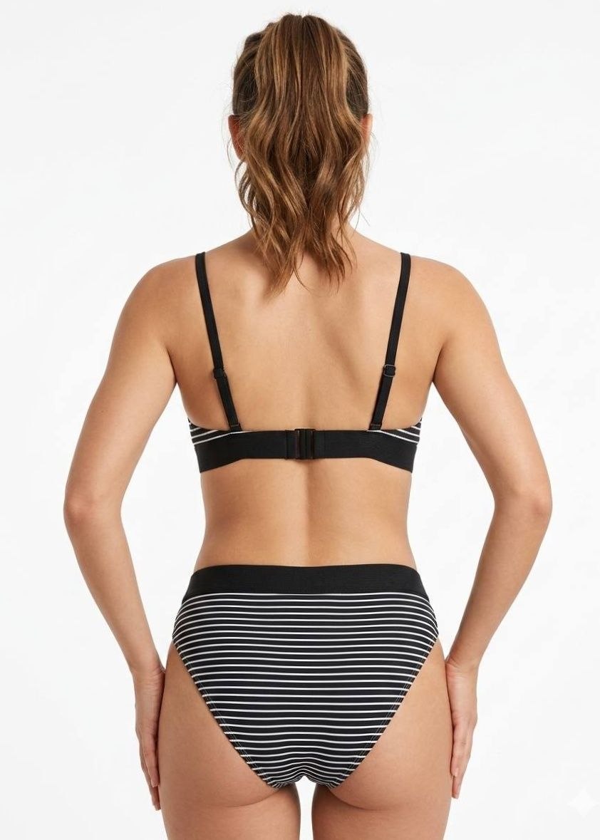 ESMARA Nautical Black and White Striped Bralette Bikini Set