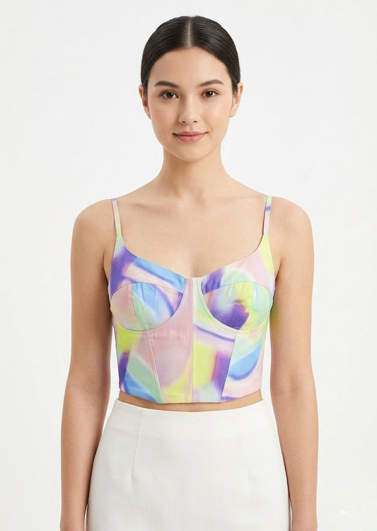 BERSHKA Tie-Dye Corset Style Crop Top